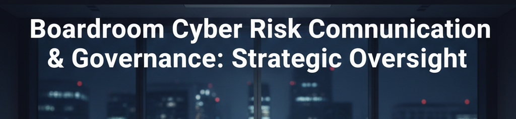 Corporate board members in a high-rise office discussing cybersecurity risk governance around a table featuring a futuristic blue holographic data interface showing security shields and lock icons.